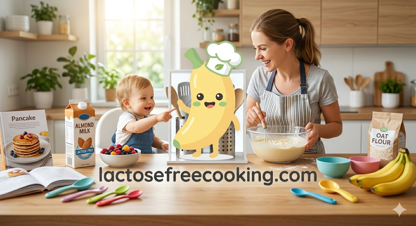 Happy kid with dairy-free milk alternatives: oat, soy, and pea milk cartons with checkmarks, and crossed-out dairy milk